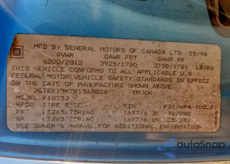 1994 GMC Sierra K1500 z USA, uszkodzony, nr VIN 2GTEK19K7R1565826